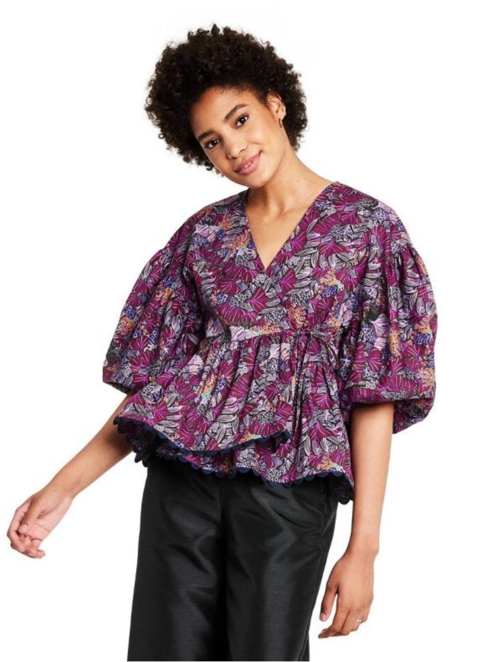 Kika Vargas x Target collaboration Coral Reef Scallop Edge Wrap Top small NWT